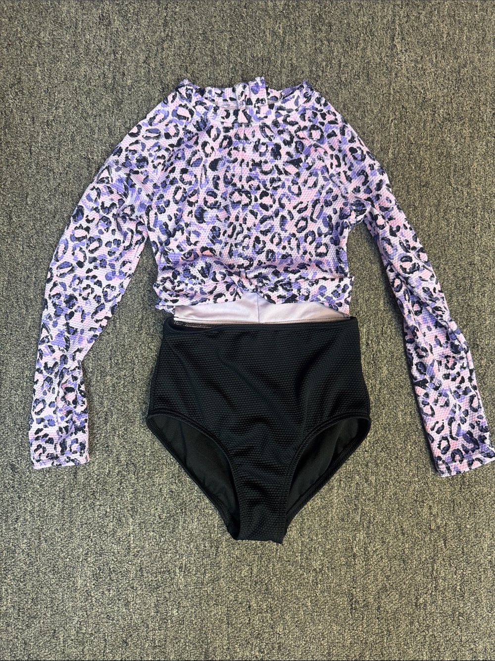 art class Lavender & Black Leopard Print Long-Sleeve One-Piece swim suit